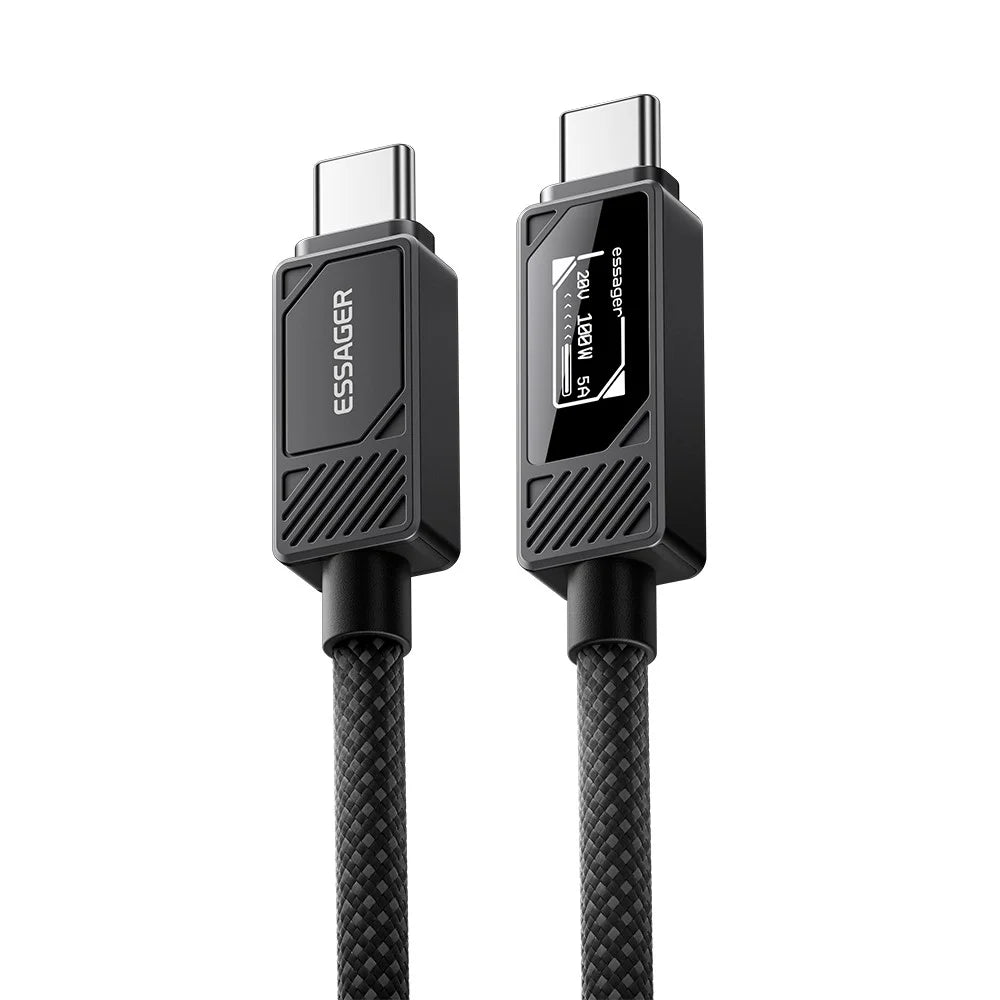 ESSAGER Type-C to Type-C Smart Display Cable 100W Power Delivery 480Mbps Data Transfer Cable 1m - 1