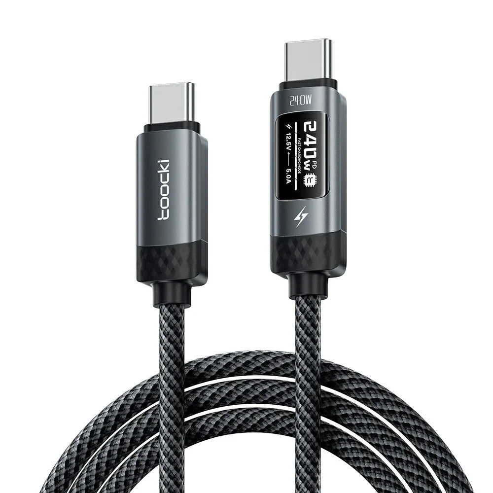 TOOCKI TX111C4 2m PD 240W OLED Digital Display Data Cable 480Mbps High-Speed Charging Cable with E-Marker Chip for Laptop Phone - Black - 1