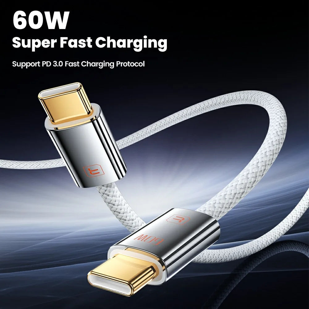 TOOCKI TX110C2 2m Mini Zinc Alloy USB-C to USB-C Cable PD 60W Fast Charging Cable with Smart Chip for Laptop Phone - White - 3