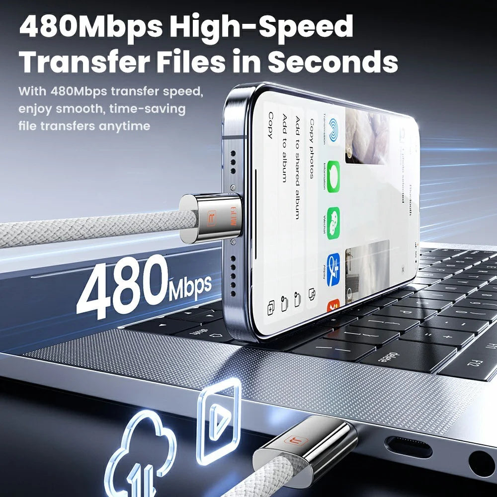 TOOCKI TX110C2 2m Mini Zinc Alloy USB-C to USB-C Cable PD 60W Fast Charging Cable with Smart Chip for Laptop Phone - White - 5