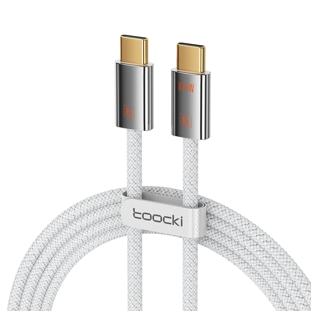 TOOCKI TX110C3 1m 100W Mini Zinc Alloy USB-C to USB-C Cable 480Mbps Data Fast Transfer Cable with Smart Chip - White - 1