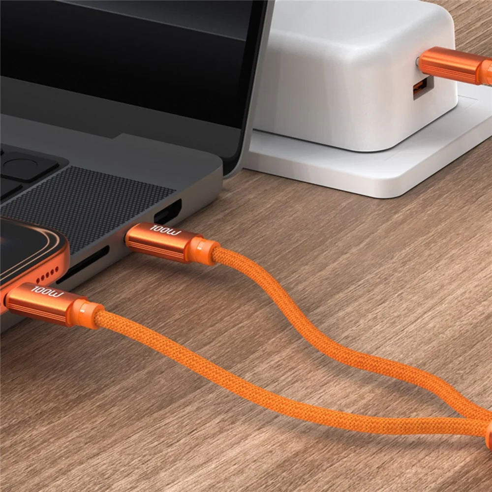BUDI DC271TTT15C 1.5m USB-C to Dual USB-C 100W Fast Charging Cable Nylon Braided Data Cord - 2