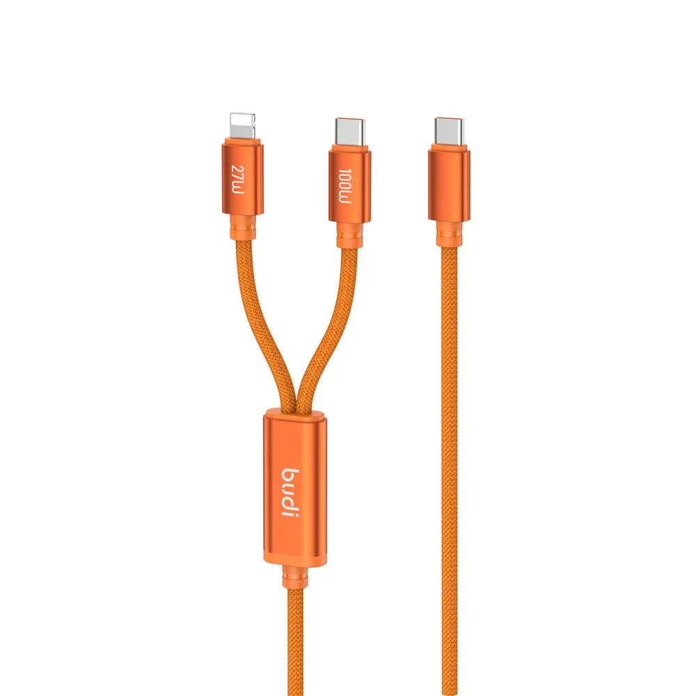 BUDI DC271TTL15C 1.5m USB-C to USB-C / iP Nylon Braided Data Cord 100W Fast Charging Cable - 1