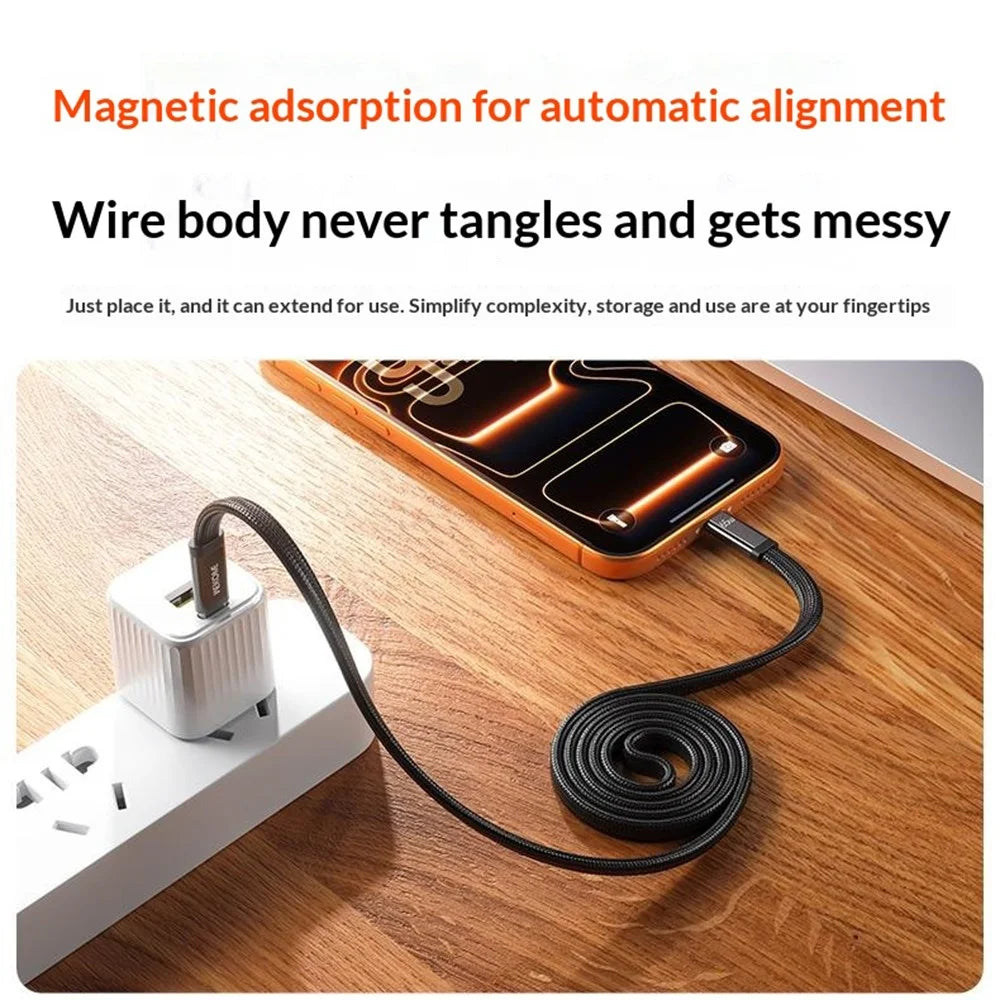 WEKOME WDC-C20 Ultra Thin 1m 65W Magnetic Fast Charging Type-C to Type-C Cable 480Mbps Braided Data Transfer Cable - Orange - 4