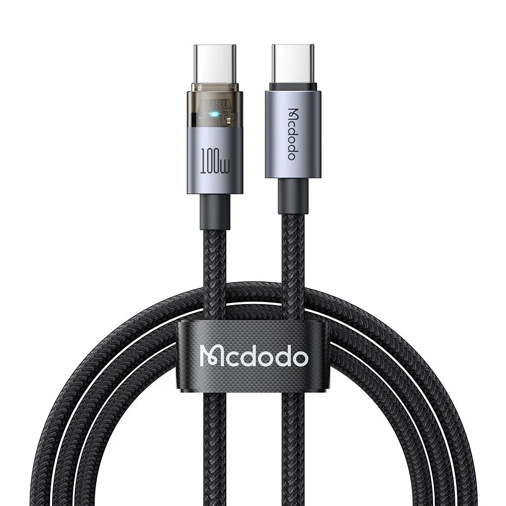 MCDODO CA-558 1.2m 100W Fast Charging Wire USB-C to USB-C Nylon Braided Data Cable with LED Indicator - Black - 7