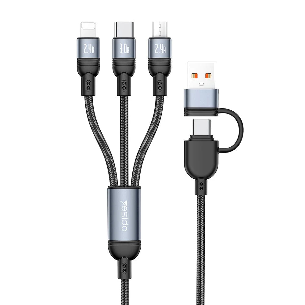 YESIDO CA203 USB-A / USB-C to iP / USB-C / Micro Fast Charging Cable Braided Charging Cord for iPhone Samsung Huawei Xiaomi - 1