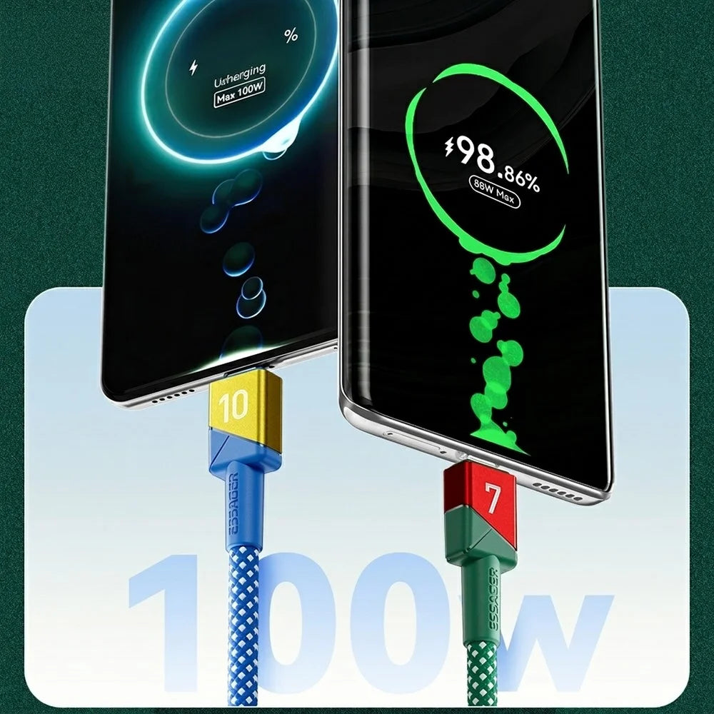 ESSAGER 1m Football Theme 7A Fast Charging Cable USB-A to USB-C Data Cord for Huawei Samsung Xiaomi - Sapphire - 6