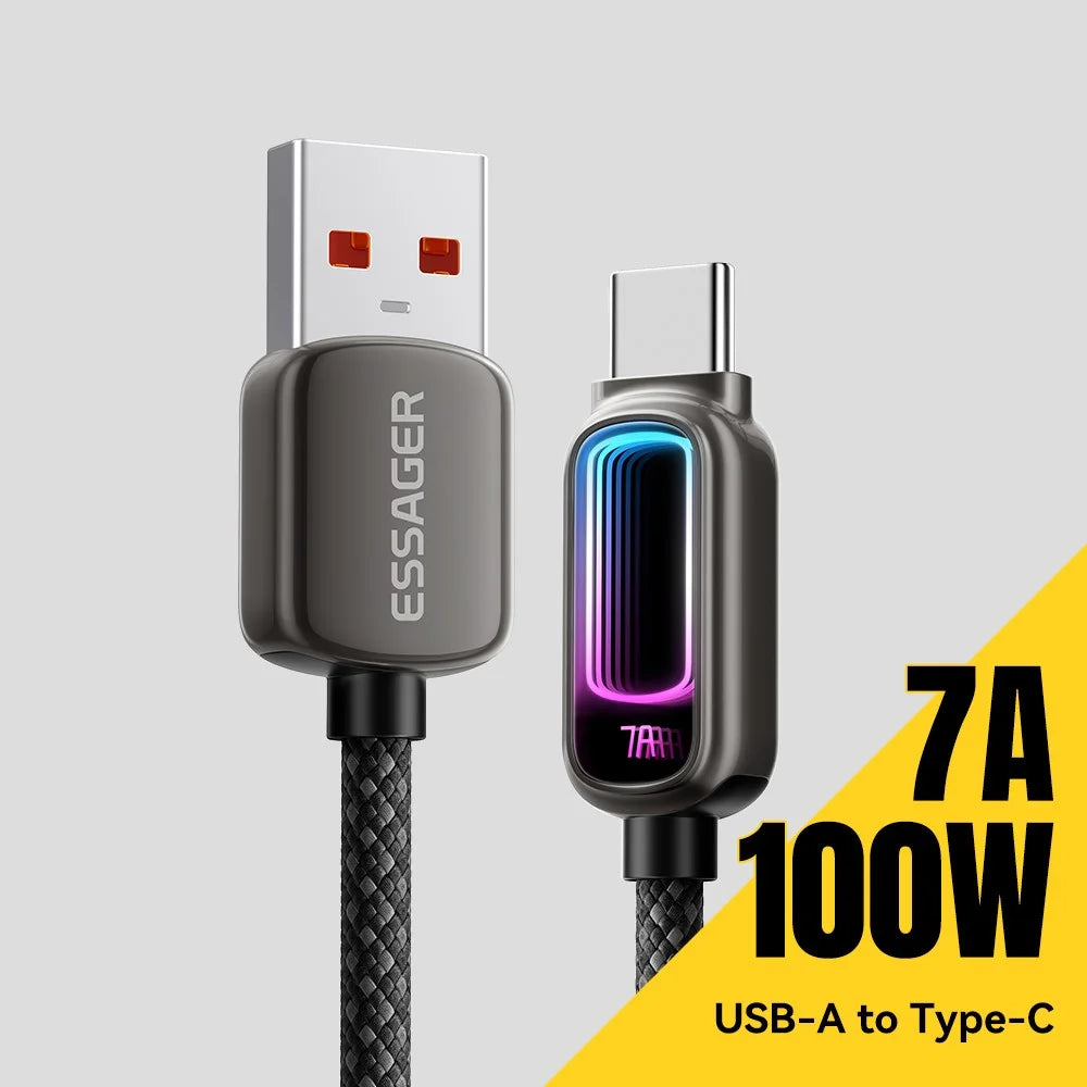 ESSAGER 2m USB A to Type-C 7A Fast Charging Data Cable with Dynamic RGB Breathing Light for Samsung Huawei Xiaomi - Tarnish - 3