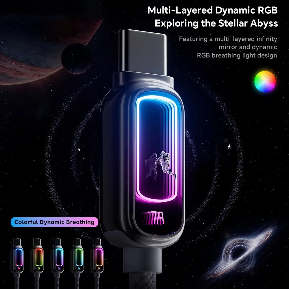 ESSAGER 2m USB A to Type-C 7A Fast Charging Data Cable with Dynamic RGB Breathing Light for Samsung Huawei Xiaomi - Tarnish - 5