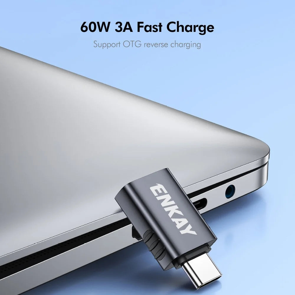 ENKAY ENK-AT130 2Pcs USB-A 3.2 Female to USB-C Male Female Adapter 10Gbps 60W Fast Charging Aluminum Alloy OTG Converter - Grey - 3