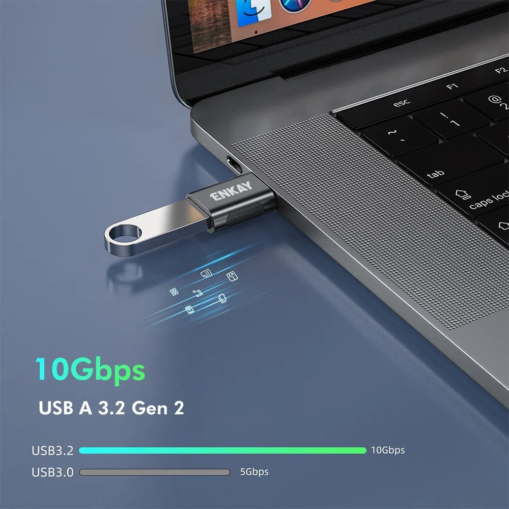 ENKAY ENK-AT131 2Pcs USB-C Male to USB-A 3.2 Female Adapter 10Gbps 60W Fast Charging Zinc Alloy OTG Converter - Grey - 2