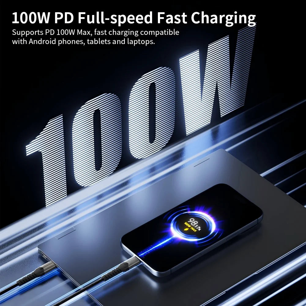 2m USB-C 3.2 Cable with Foldable Stand 4K / 60Hz 20Gbps Data Transfer PD 100W Fast Charging Wire for Phone Tablet - Black - 4