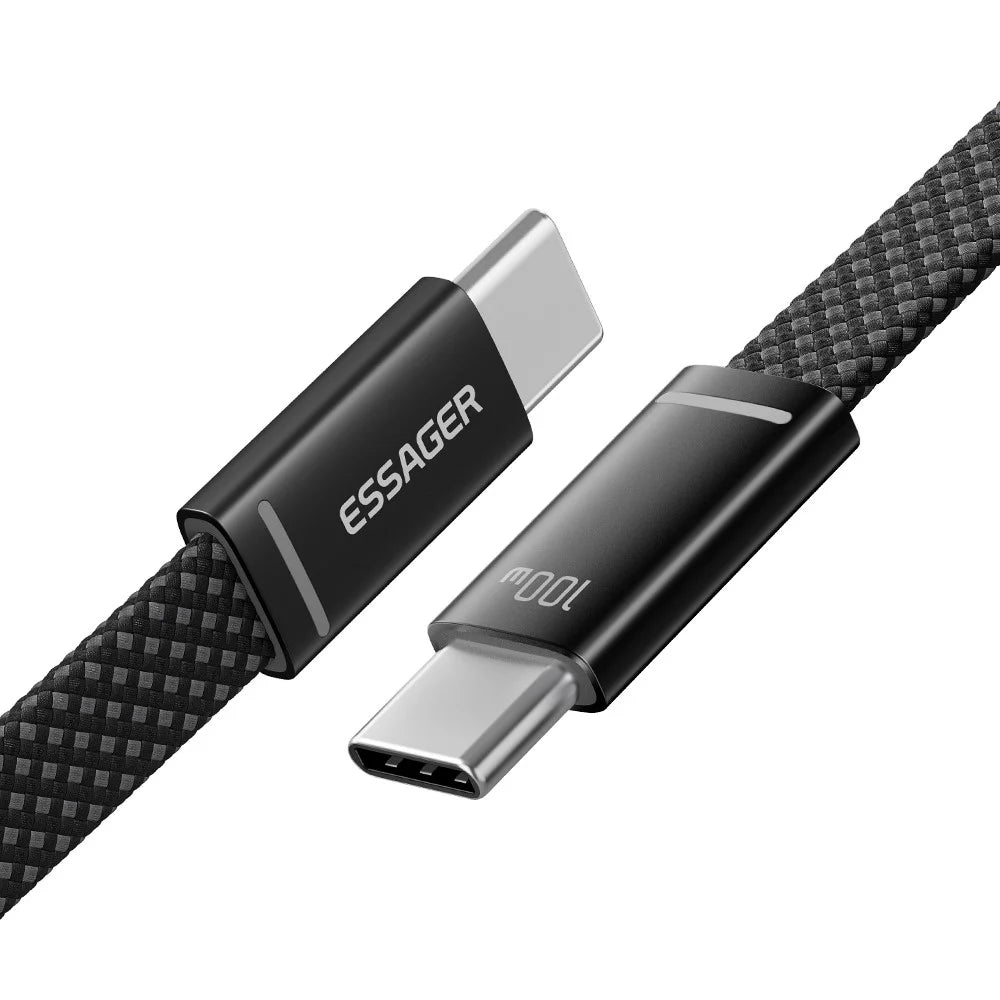 ESSAGER ES-X85 1m USB-C to USB-C Cable 100W PD Fast Charging 480Mbps Transfer Data Cable - Black - 3
