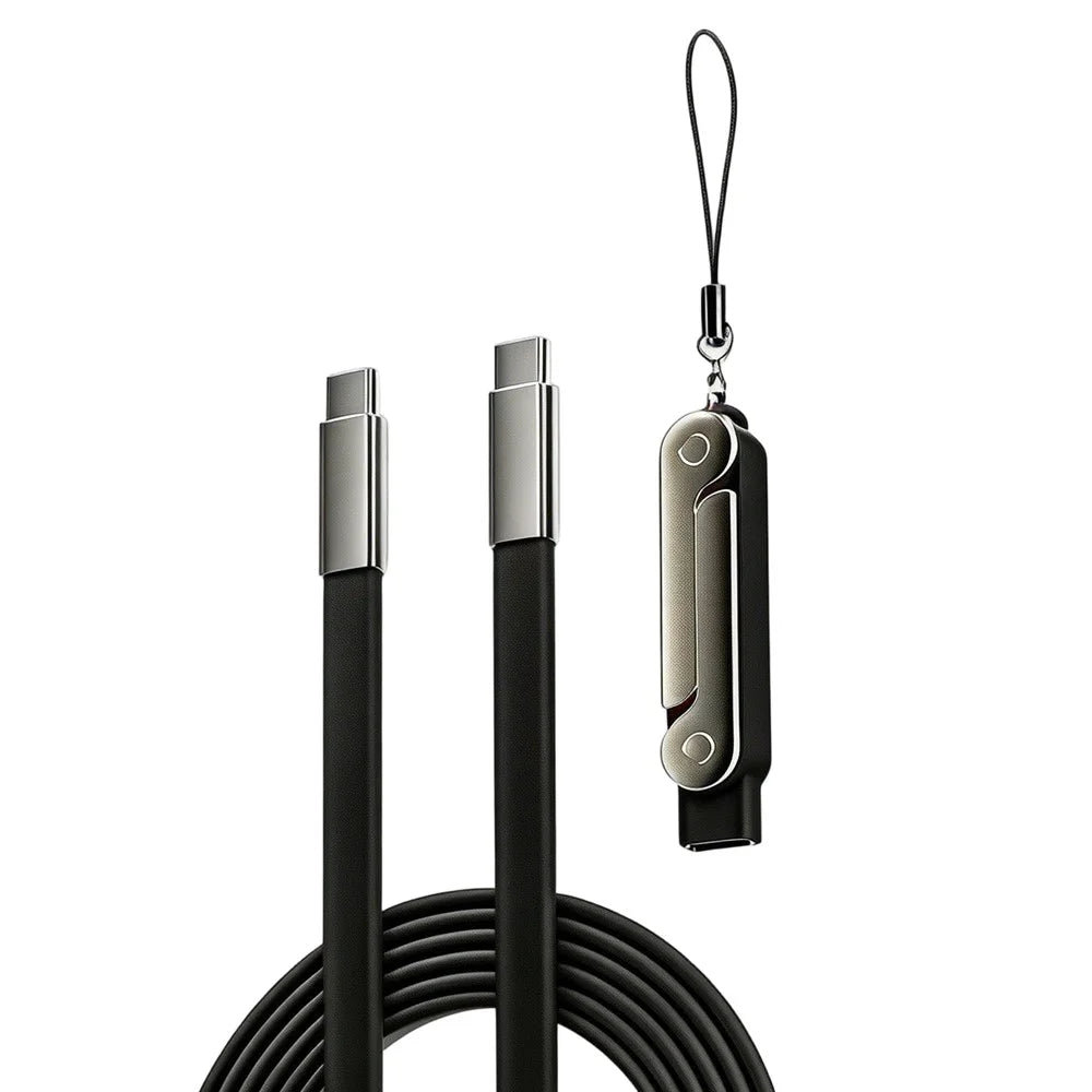 D02 240W Phone Stand Cable Adapter with 1m USB-C to USB-C Cable for iPhone 15 / 17 Type-C Fast Charging Cable Converter - Black - 1