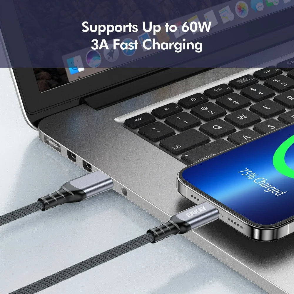 ENKAY 2m USB 3.2 Gen2 USB-A to USB-C Cable 60W Fast Charging 10Gbps High Speed Data Cable - Grey - 3