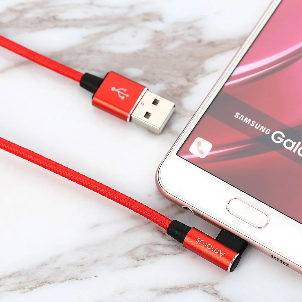 AMORUS Micro USB Right Angle Head Data Cable 2A Fast Charging Nylon Braided Wire - Red - 4