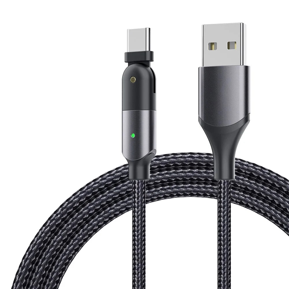 ZFXCT-WY0G Winding Series for iPhone 15 Series 3A USB to Type-C 180° Rotating Elbow Charging Data Cable, 1.2M - Black - 1