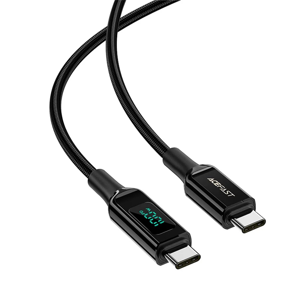 ACEFAST C6-03 for iPhone 15 Series USB-C to USB-C 100W Zinc Alloy Digital Display Charging Cable Braided Data Cord - Black - 1
