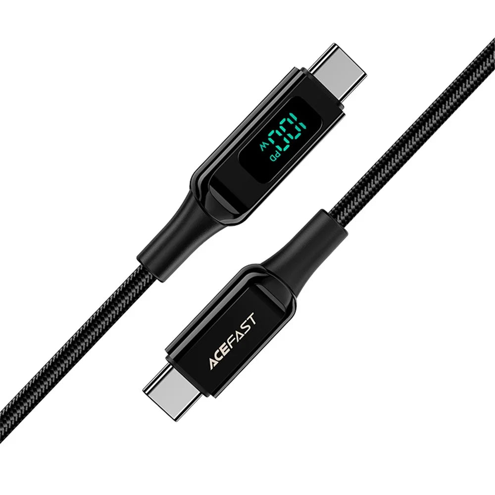 ACEFAST C6-03 for iPhone 15 Series USB-C to USB-C 100W Zinc Alloy Digital Display Charging Cable Braided Data Cord - Black - 2