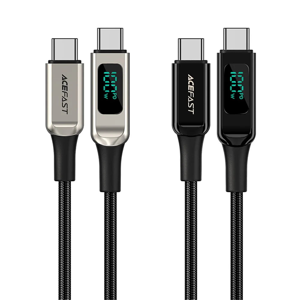 ACEFAST C6-03 for iPhone 15 Series USB-C to USB-C 100W Zinc Alloy Digital Display Charging Cable Braided Data Cord - Black - 4