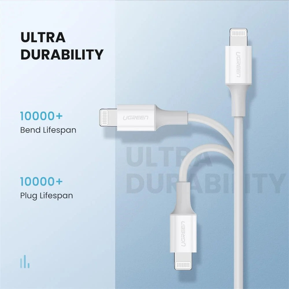 UGREEN 0.5m 3A PD Fast Charging Wire MFI Certified Type-C to Lightning 480Mbps High Speed Data Cable - 5