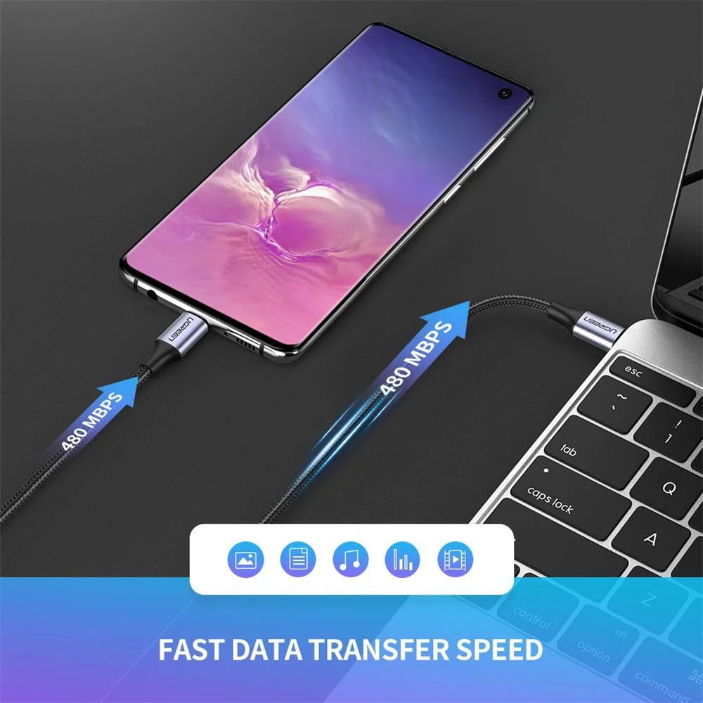 UGREEN 1m for Huawei Matebook/MacBook/iPad Pro USB C to C Flexible Nylon Braided Data Cord 60W PD Fast Charging Cable - 3