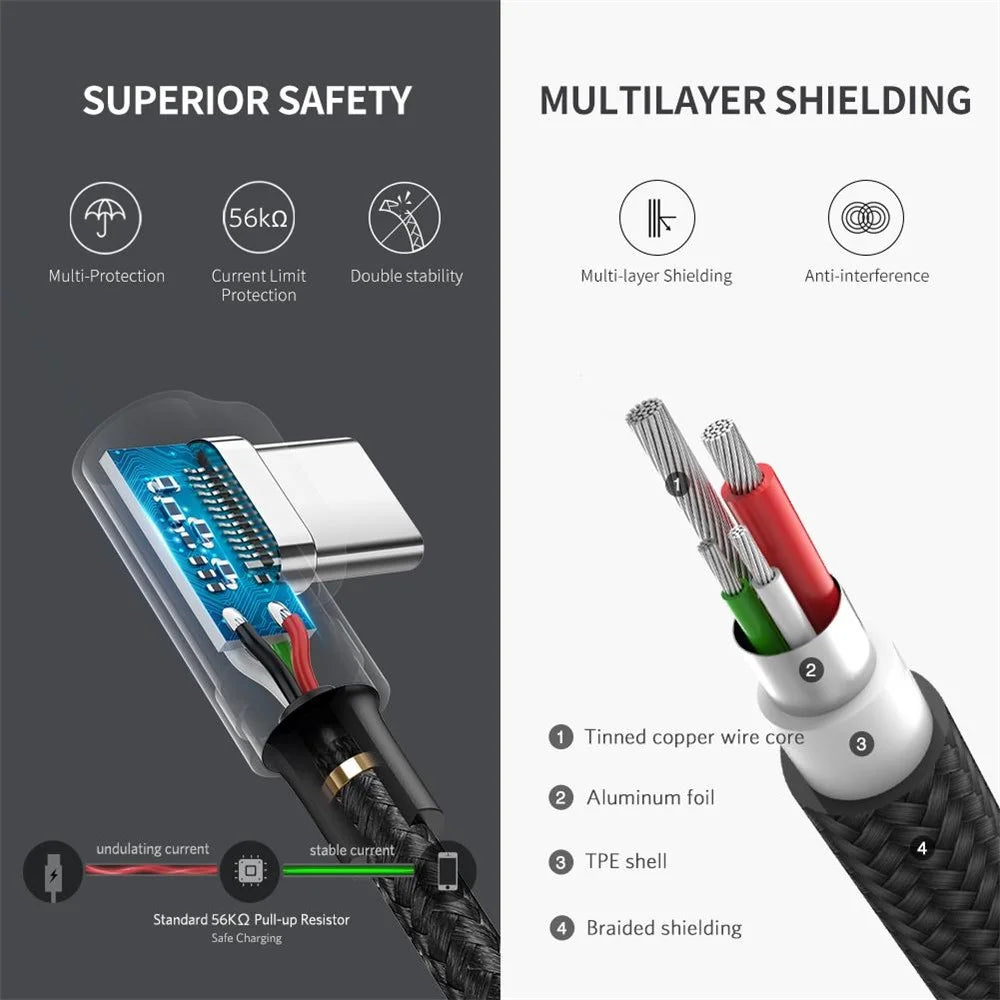 UGREEN 60782 1.5m Fast Charging 18W Right Angle Design Durable Nylon Braided USB 2.0 to Type-C Charging Cable - 6