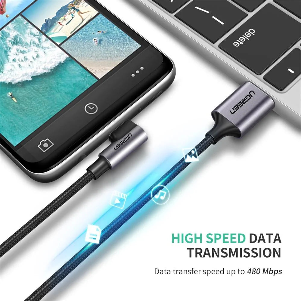 UGREEN 70255 3m Braided Extra Long Length Elbow Design USB 2.0 to Type-C Aluminum 18W Fast Charging Cable - 4