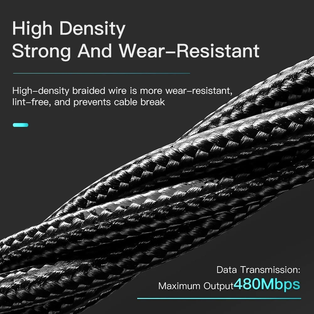 ESSAGER 3m Super Long USB to Micro USB Cell Phone Cable 2.4A Fast Charging 480Mbps Transmission Cord - Black - 7