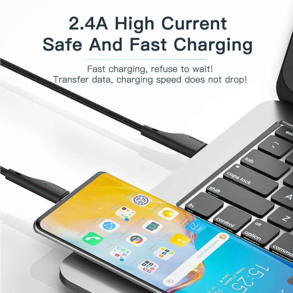 ESSAGER 0.25m USB to iP 2.4A Fast Charging Phone Charge Cable 480Mbps Transfer Wire for Lightning Devices - Black - 6