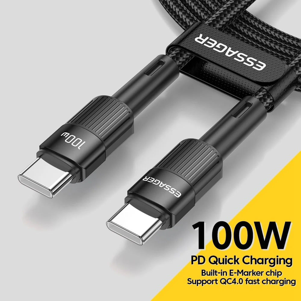 ESSAGER 3m Cell Phone Cable USB C High-speed 100W 5A PD Charging 480Mbps Fast Data Transmission Line - 2