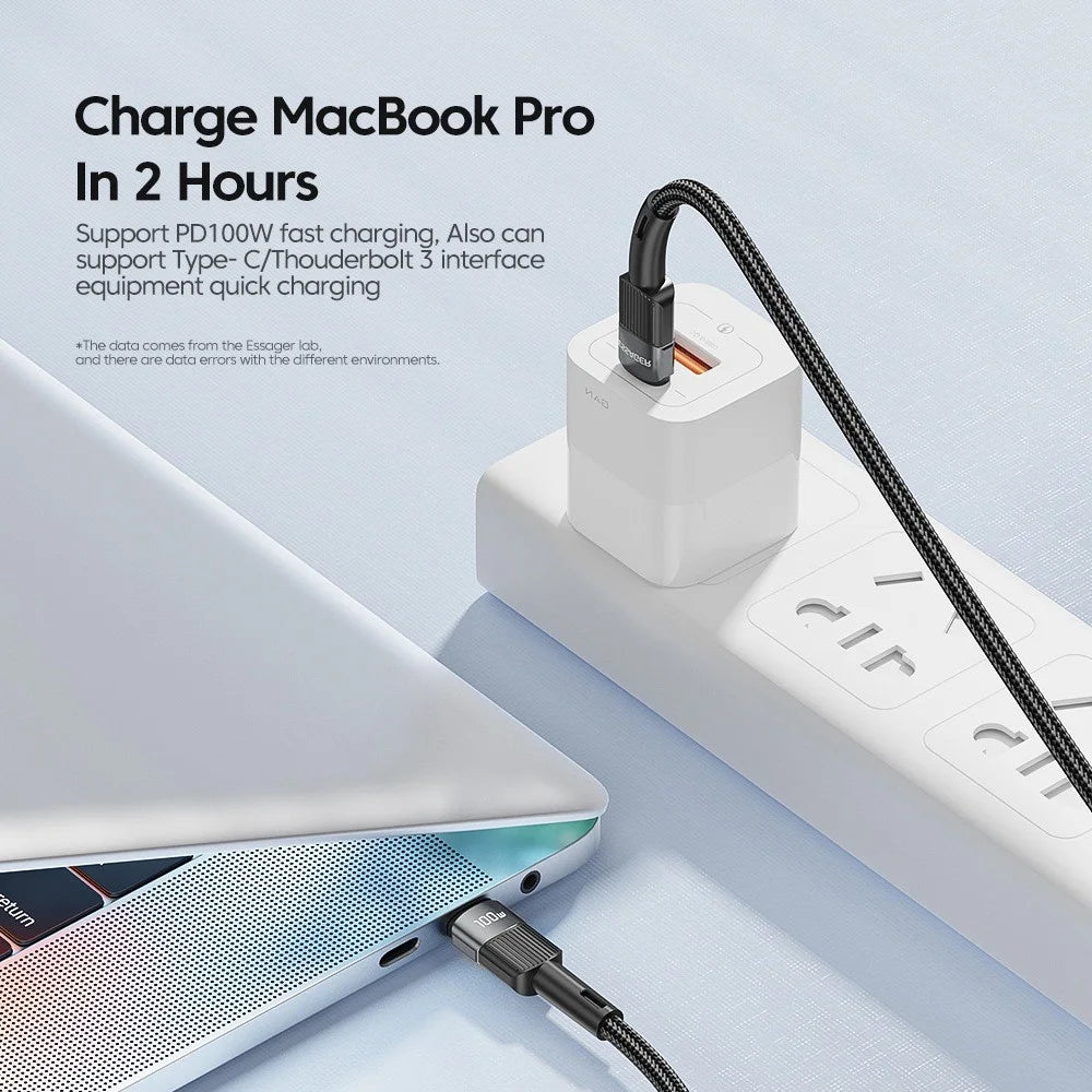 ESSAGER 3m Cell Phone Cable USB C High-speed 100W 5A PD Charging 480Mbps Fast Data Transmission Line - 5