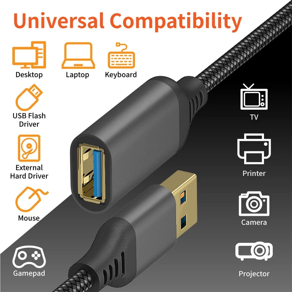 1m USB 3.0 Male to Female Data Cable 5Gbps Data Transmission Nylon Braided Extension Cord - Black - 4