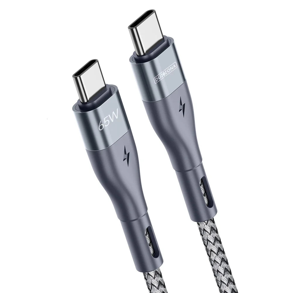 DUZZONA A2 for iPhone 16-15 Series 2m PD 65W USB-C to USB-C Fast Charging Cable Nylon Braided Data Cord - Grey - 2