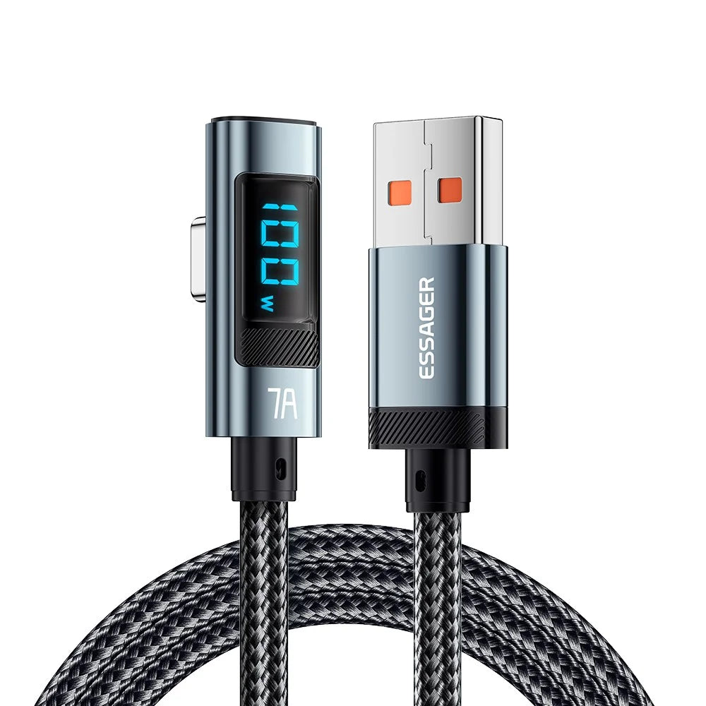 ESSAGER 1m Elbow 7A 100W High Power Charging Data Cable Digital Display USB-A to Type-C Charging Cable - 3