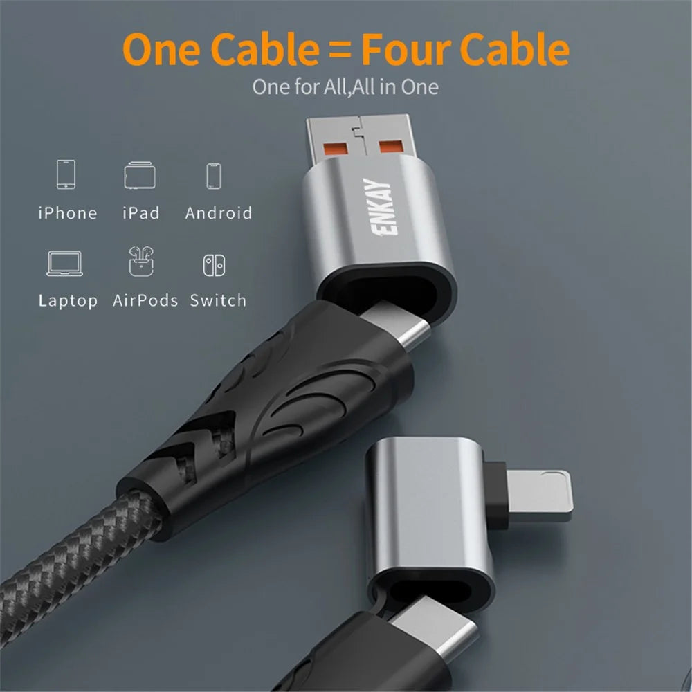 ENKAY 2m 4 in 1 USB / Type-C to iP / Type-C Nylon PD 100W Fast Charging Cable with E-Marker Chip - 3