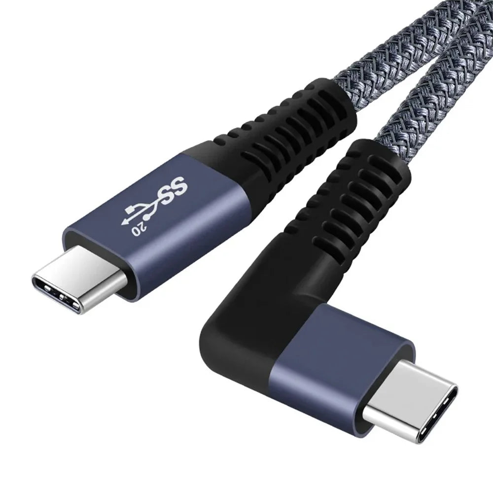 0.5m 100W USB-C to USB-C Braided Cable, Right Angle Type-C Fast Charging Data Cable, 20Gb / s, 4K 60Hz - 1