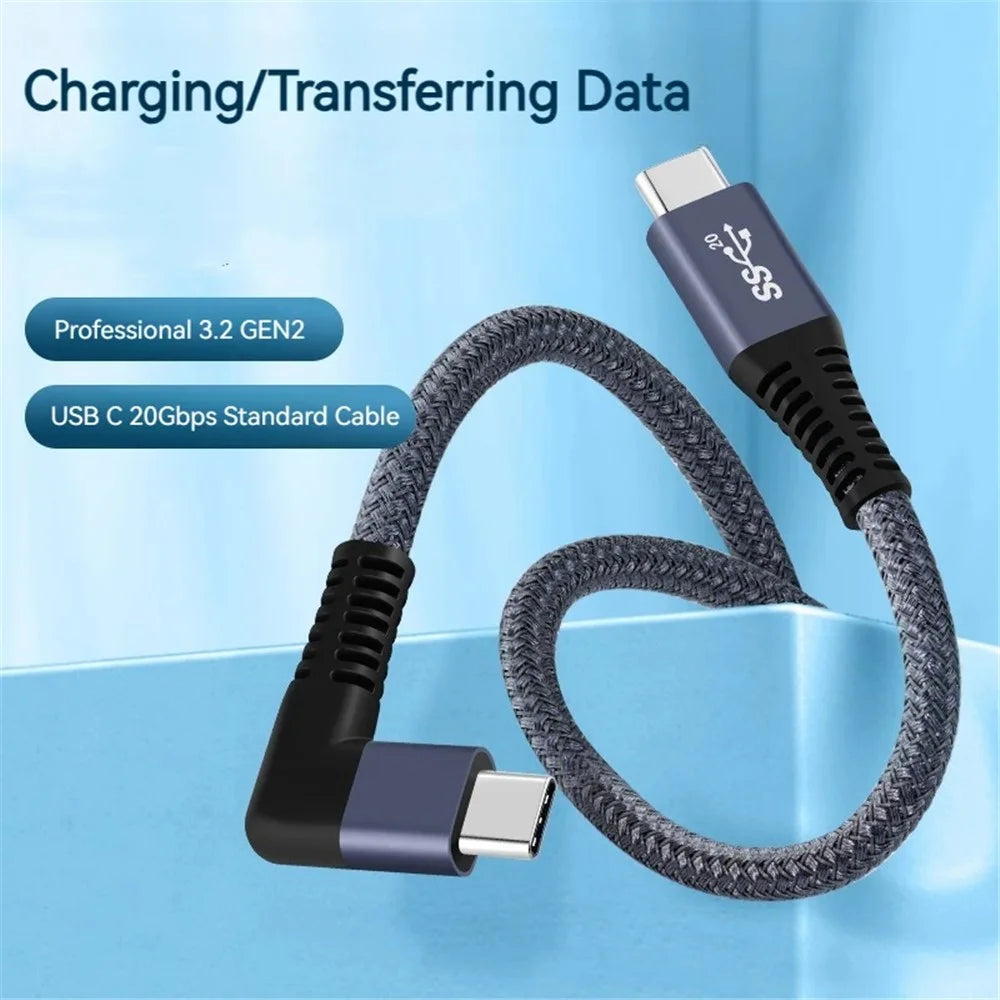 0.5m 100W USB-C to USB-C Braided Cable, Right Angle Type-C Fast Charging Data Cable, 20Gb / s, 4K 60Hz - 2
