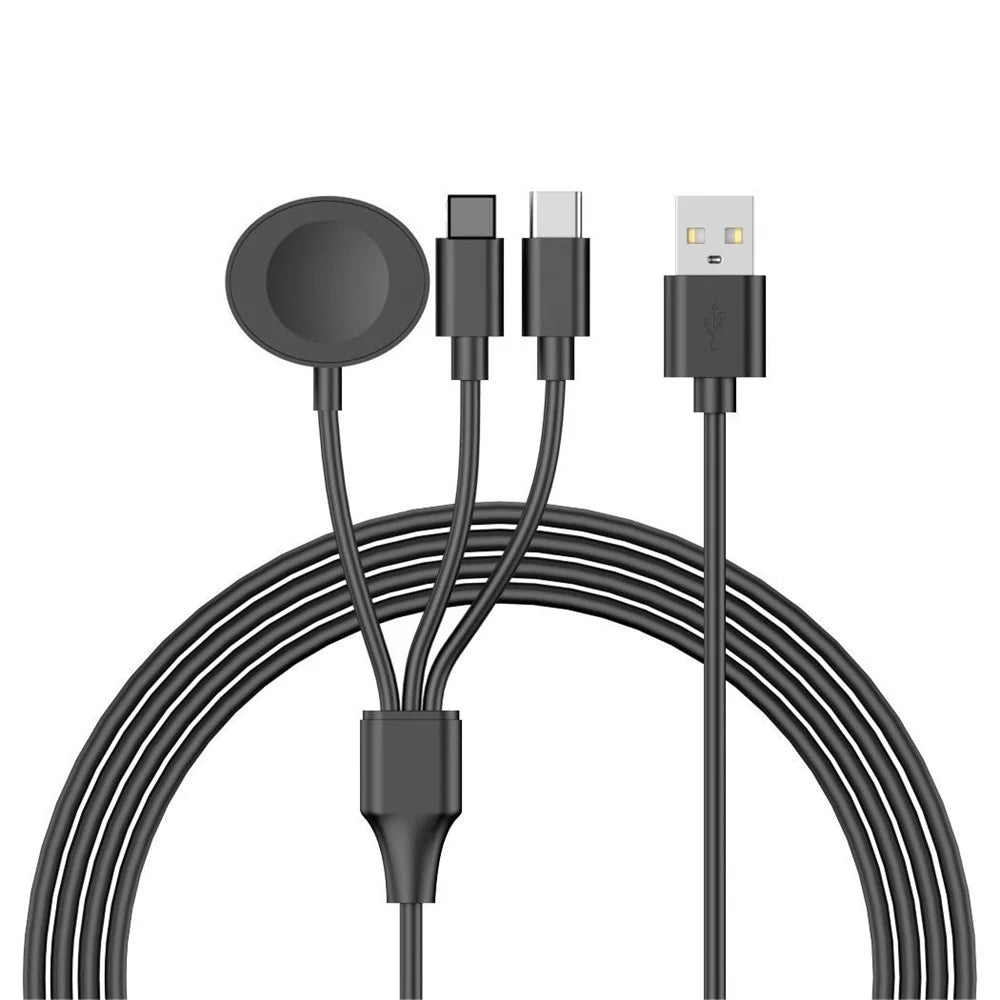 122cm USB to Type-C / iP / for Apple Watch Oval Wireless Charging Dock Splitter Cable - Black - 1