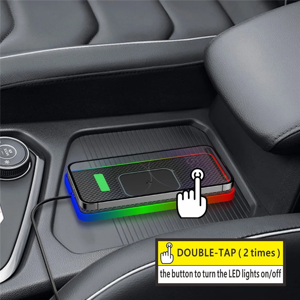 Car Anti-Slip Phone Charging Pad Button Control RGB Light Wireless Charger with 1m USB Cable (Square) - 5