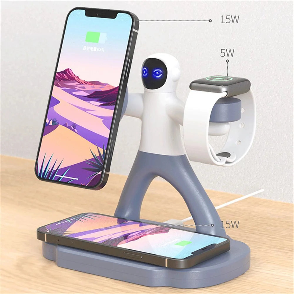 TH03 For Apple Watch / AirPods / Cellphone 3-in-1 Desktop Charging Stand 15W Magnetic Wireless Charger - Black - 4