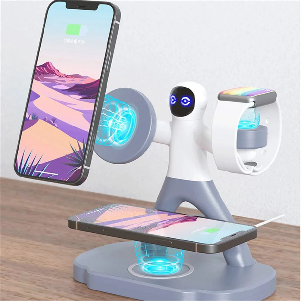 TH03 For Apple Watch / AirPods / Cellphone 3-in-1 Desktop Charging Stand 15W Magnetic Wireless Charger - Black - 5