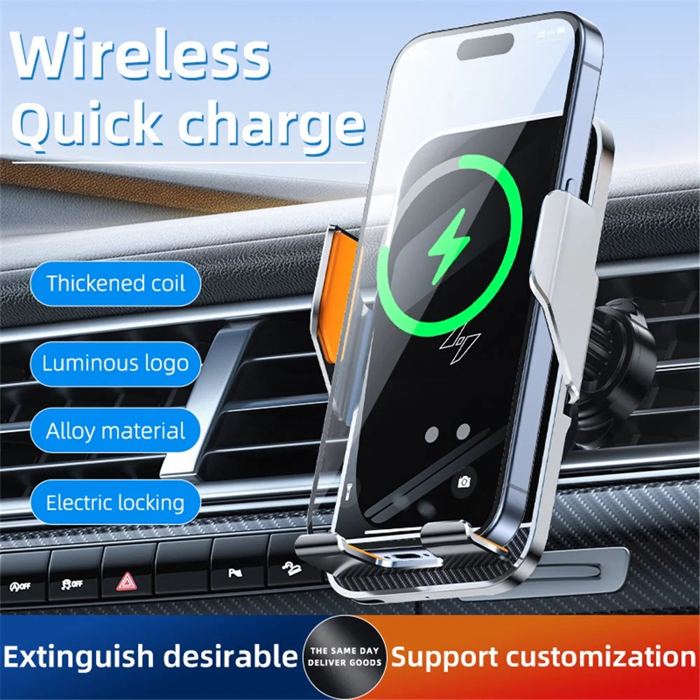 C8 15W Car Air Vent Phone Holder Wireless Charger Metal Charging Bracket - Grey - 4
