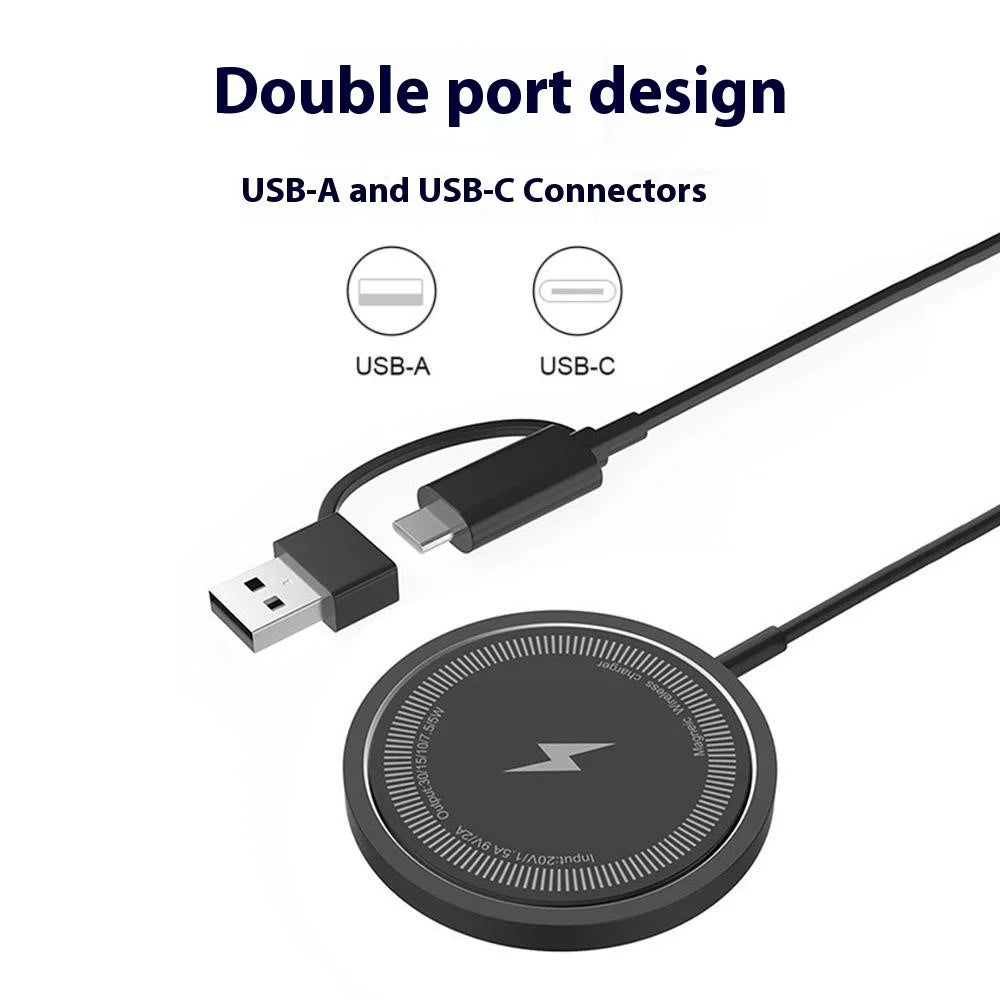 W104 USB+Type-C Interface Wireless Charger 15W Wireless Charging Pad - Black - 2