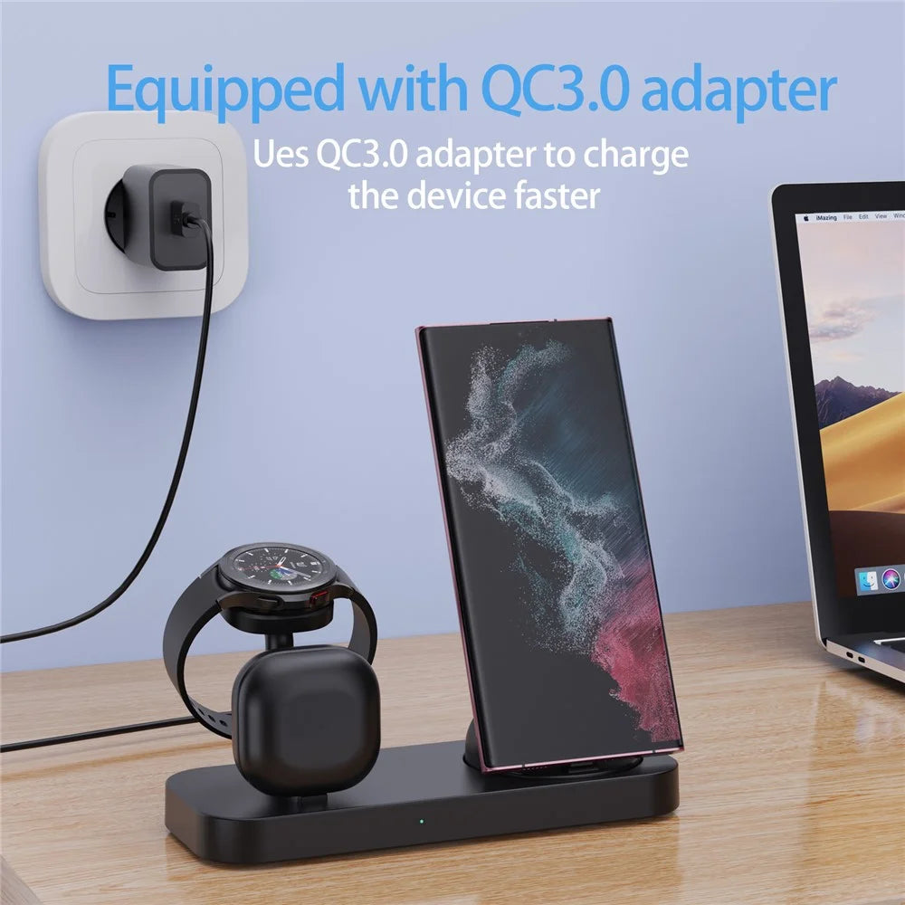 B25 For Samsung Watch Wireless Charger Phone Earphone Direct Charge Stand - White - 6