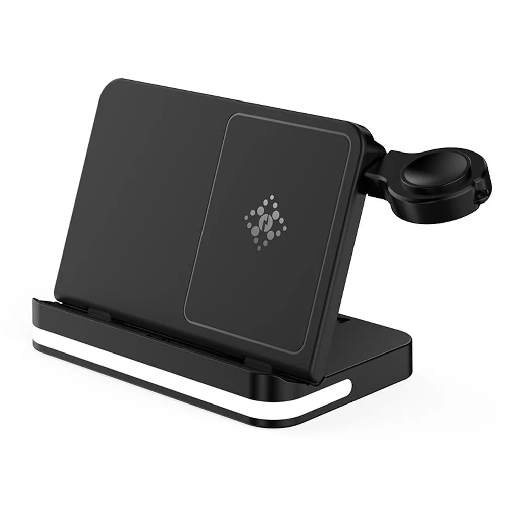 B26 For Samsung Watch Wireless Charger Foldable Phone Earphone Smartwatch 3-in-1 Charging Stand - Black - 2