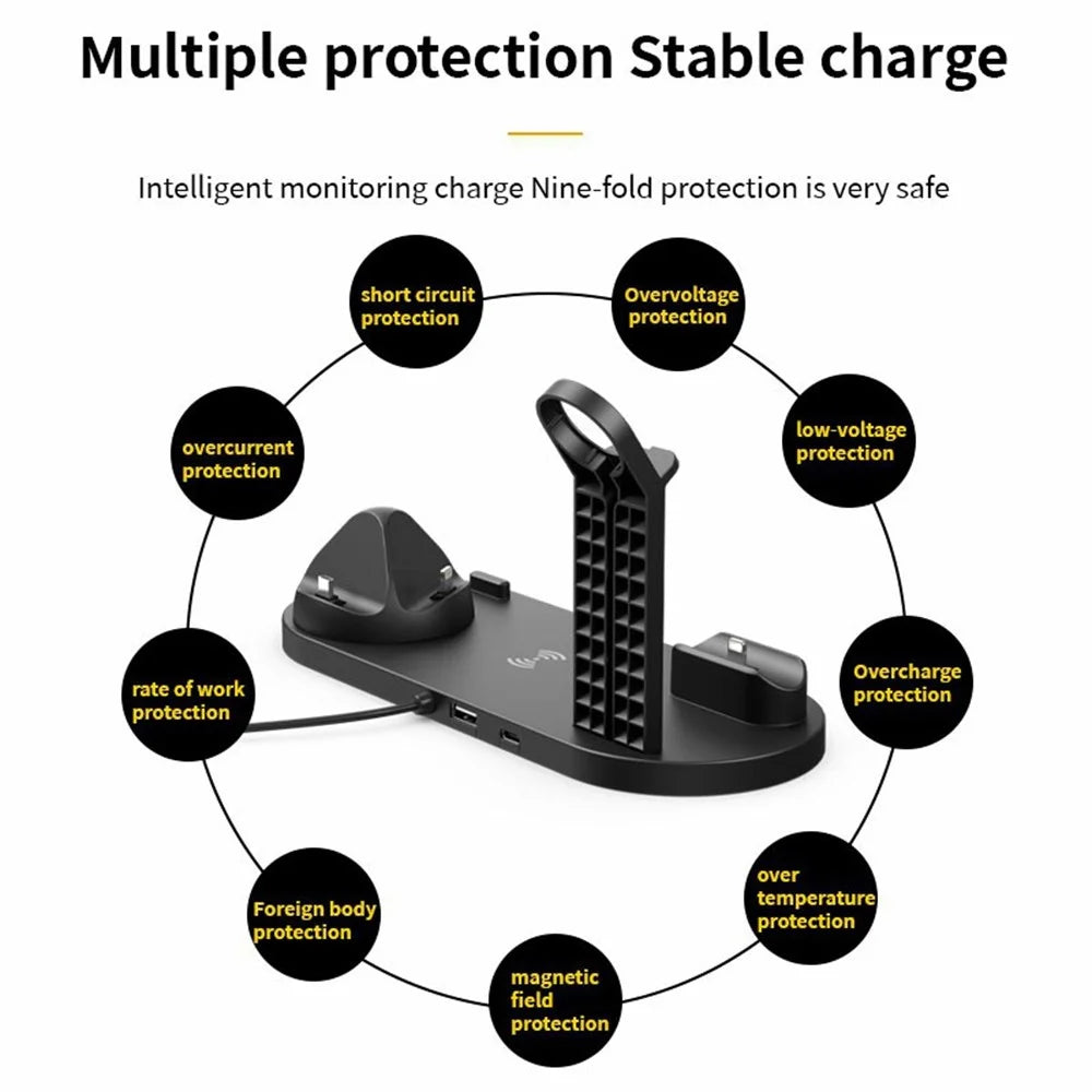 B07A For iPhone / iWatch / AirPods 6-in-1 Desktop Charging Stand 15W Wireless Charging Charger - Silver - 6