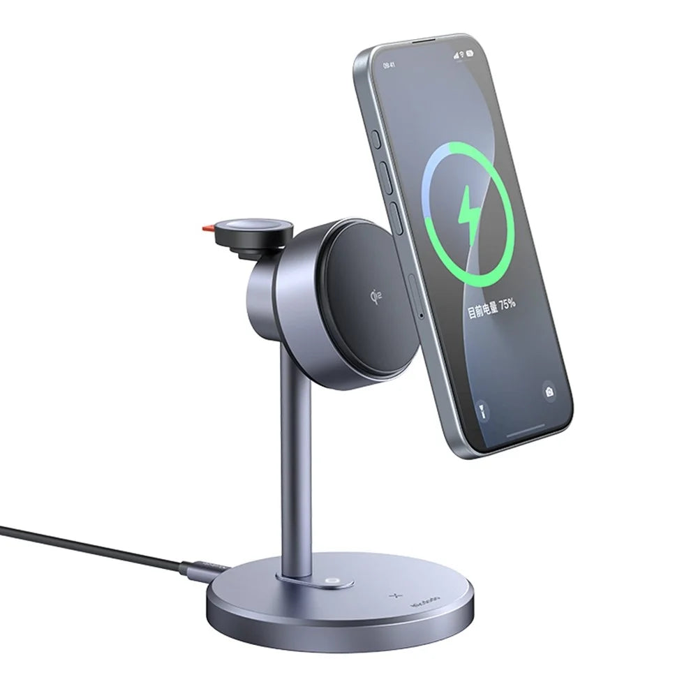 MCDODO CH-2462 MagQ Qi2 Wireless Charger with EU Plug Adapter, 3-in-1 Charging Station Stand - Black - 2