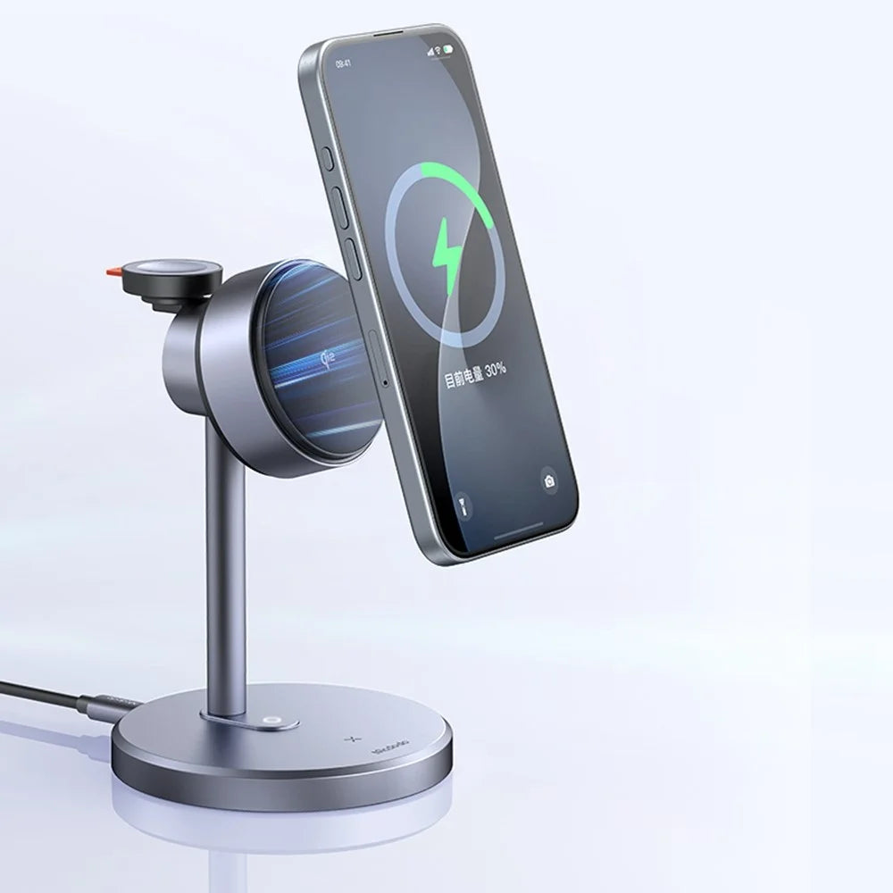 MCDODO CH-2461 MagQ Qi2 Wireless Charger with UK Plug Adapter, 3-in-1 Charging Station Stand - Black - 4