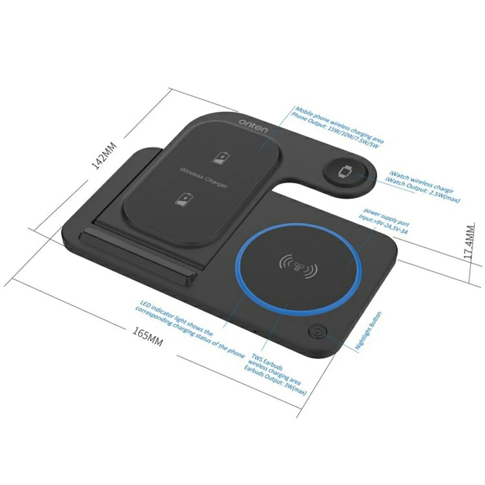 ONTEN CW11 3-in-1 Foldable Wireless Charger Fast Charging Dock for Phone TWS Earbuds Smart Watch - 6